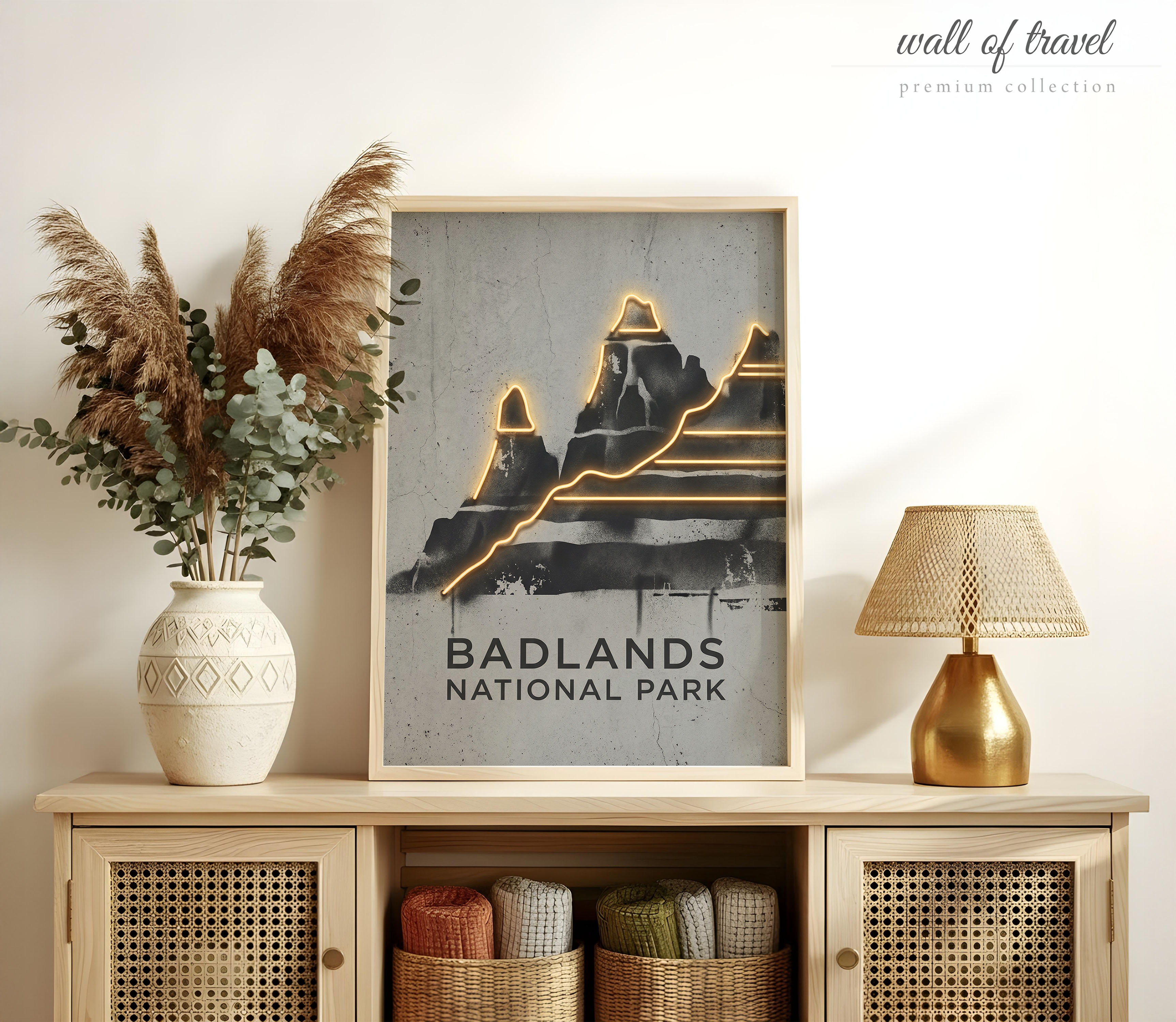 Badlands National Park South Dakota Formations Art, Canvas or Poster, Neon Paint Splash Decor, Living Room Office Den Wall Art, Black Grey
