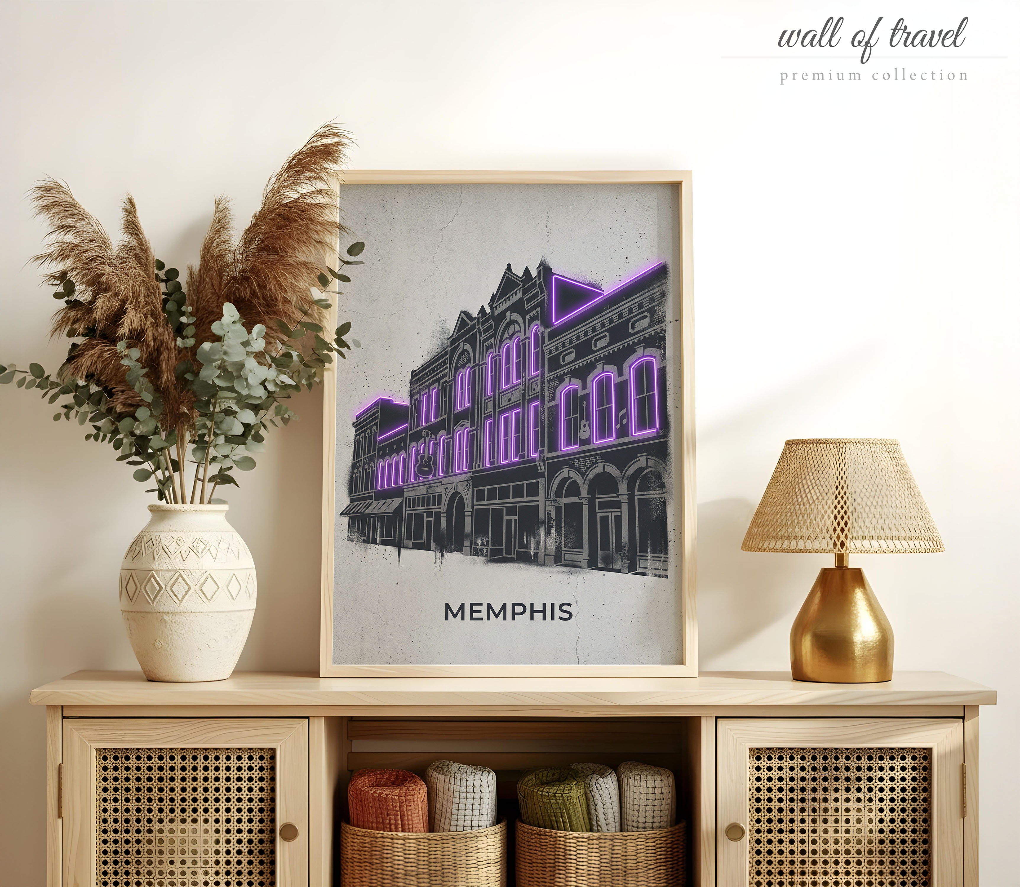 Memphis Tennessee Neon Sign Art, Canvas or Poster, Neon Paint Splash Decor, Living Room Home Bar Office Wall Art, Purple Black Grey White
