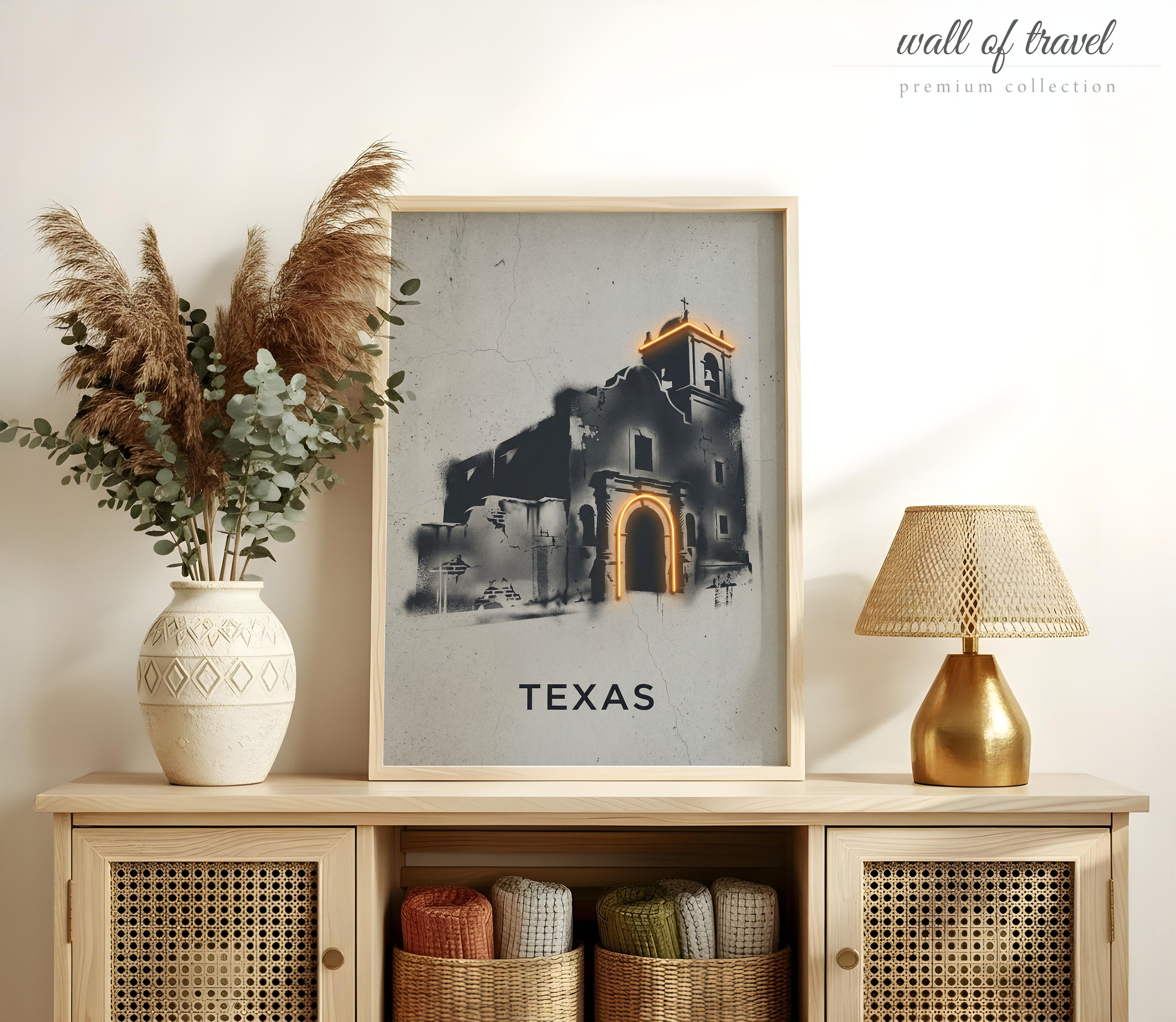 San Antonio Texas The Alamo Art, Canvas or Poster, Graffiti Pop Art Decor, Living Room Game Room Home Bar Wall Art, Black White Orange Grey