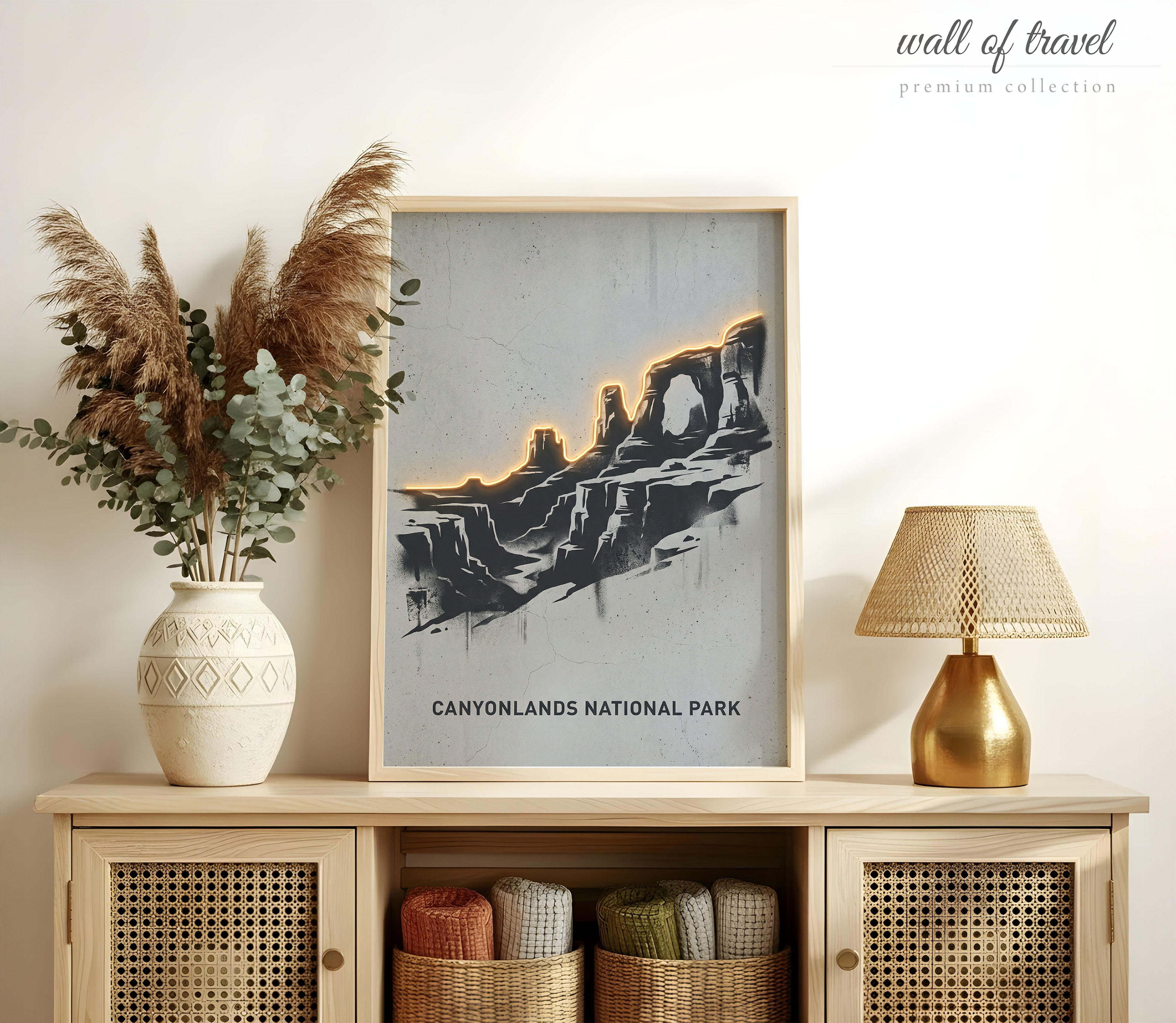 Canyonlands USA Natural Arches Art, Canvas or Poster, Ink Splash Decor, Living Room Office Entryway Wall Art, Yellow Black Grey