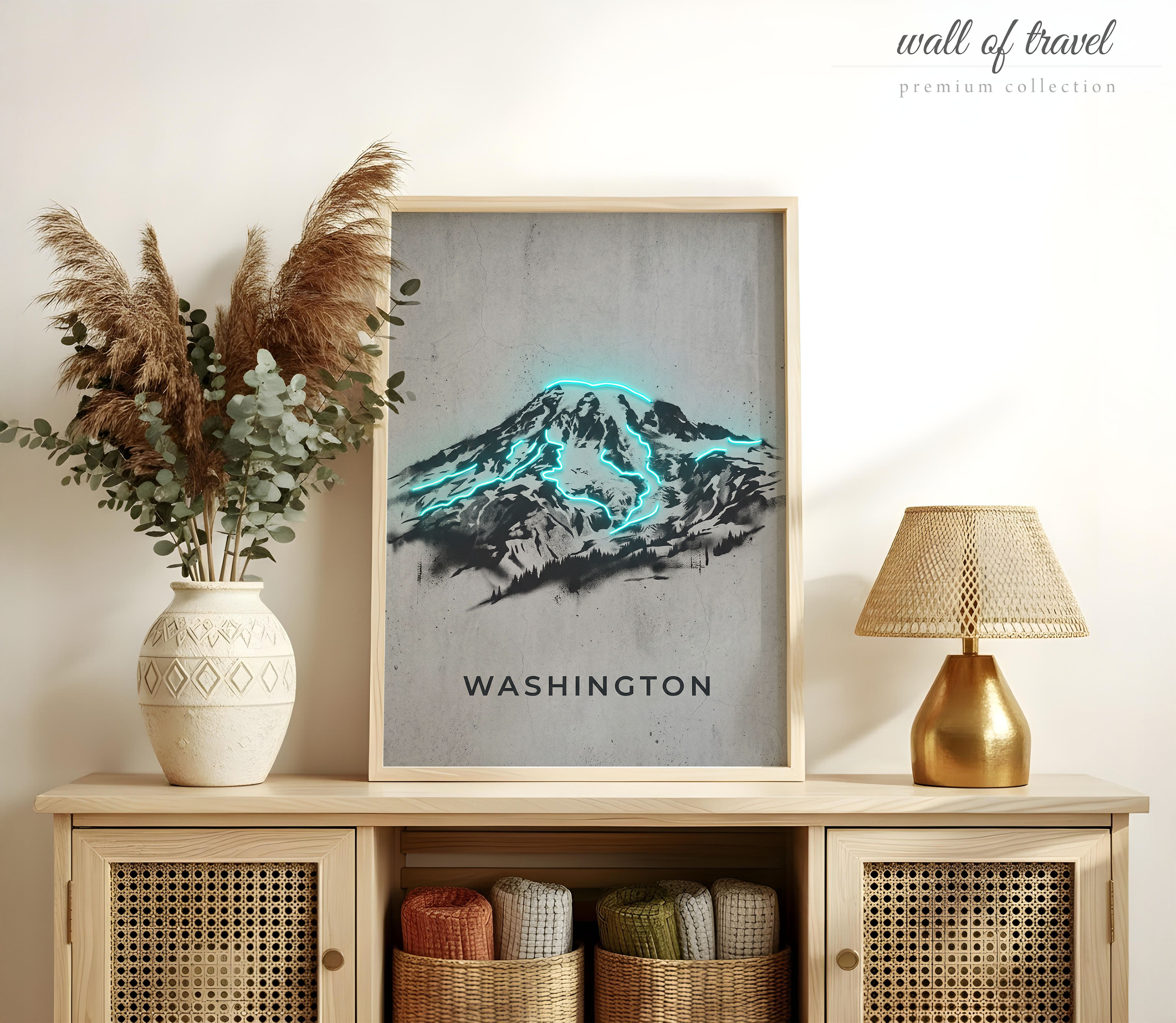 Mount Rainier Washington Mount Rainier Art, Canvas or Poster, Neon Paint Splash Decor, Living Room Bedroom Office Wall Art, Blue Black White