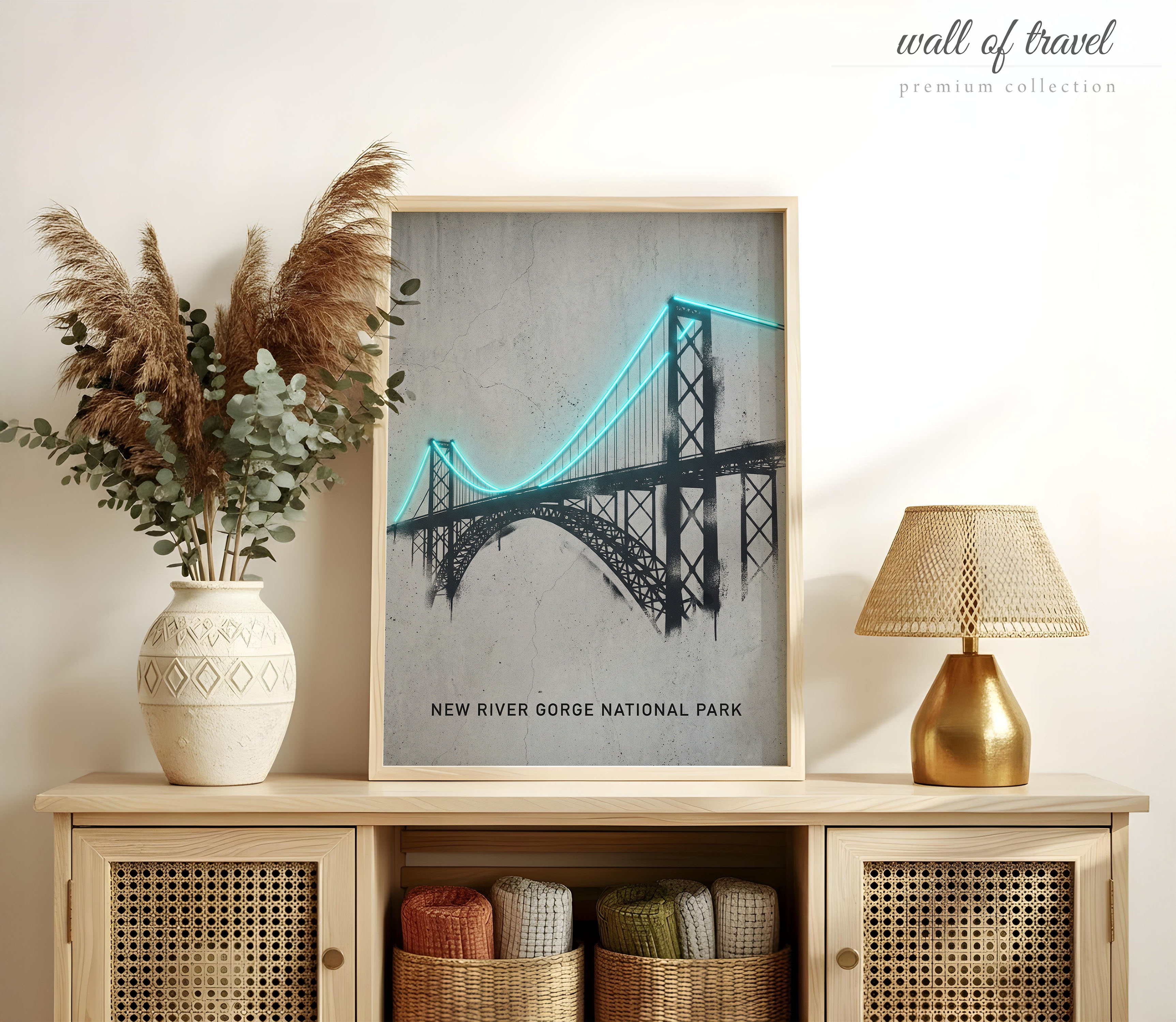 New River Gorge National Park West Virginia New Gorge Bridge Art, Canvas or Poster, Neon Paint Splash Decor, Living Room Office Wall Art,