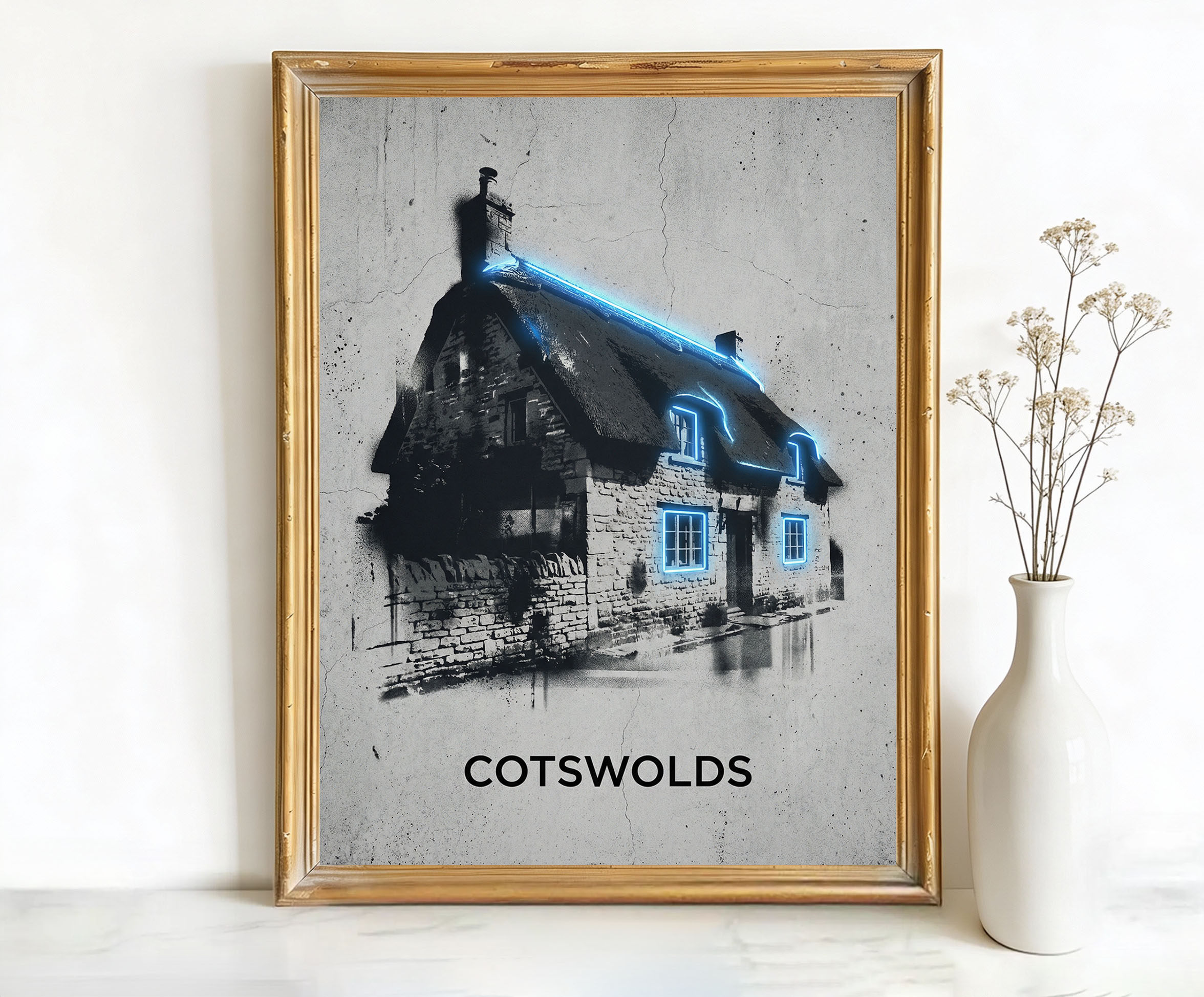 Cotswolds England Thatched Cottage Art