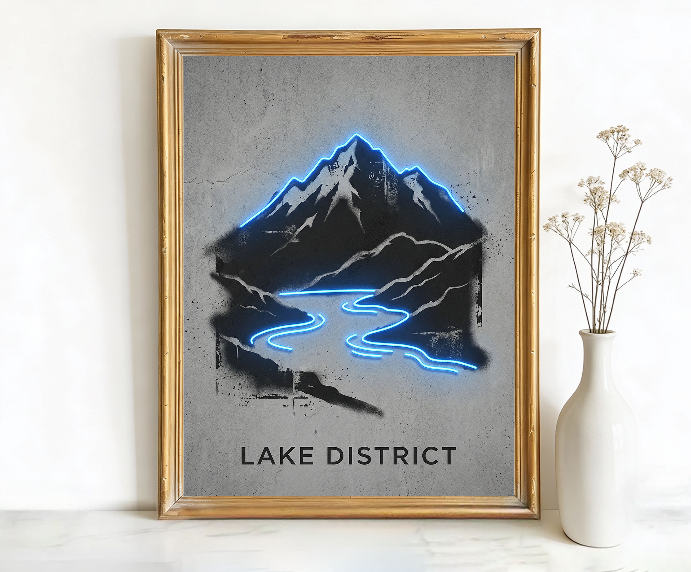 Lake District England Mountains and River Art