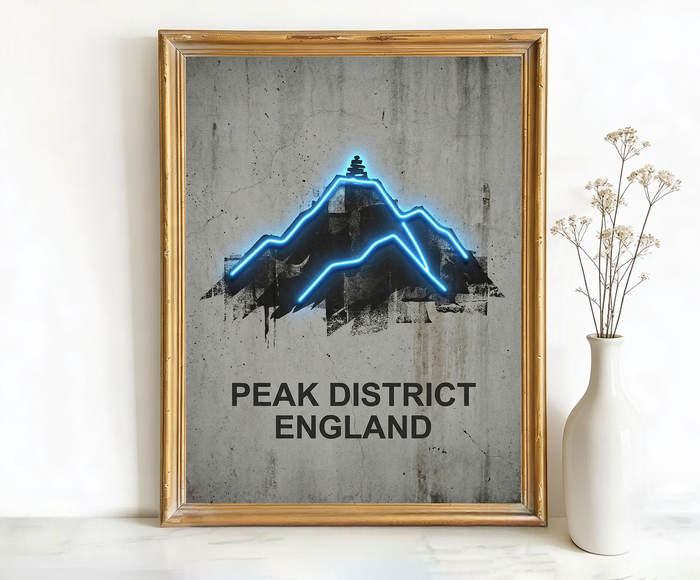 Peak District England Mountain Silhouette with Cairn Art