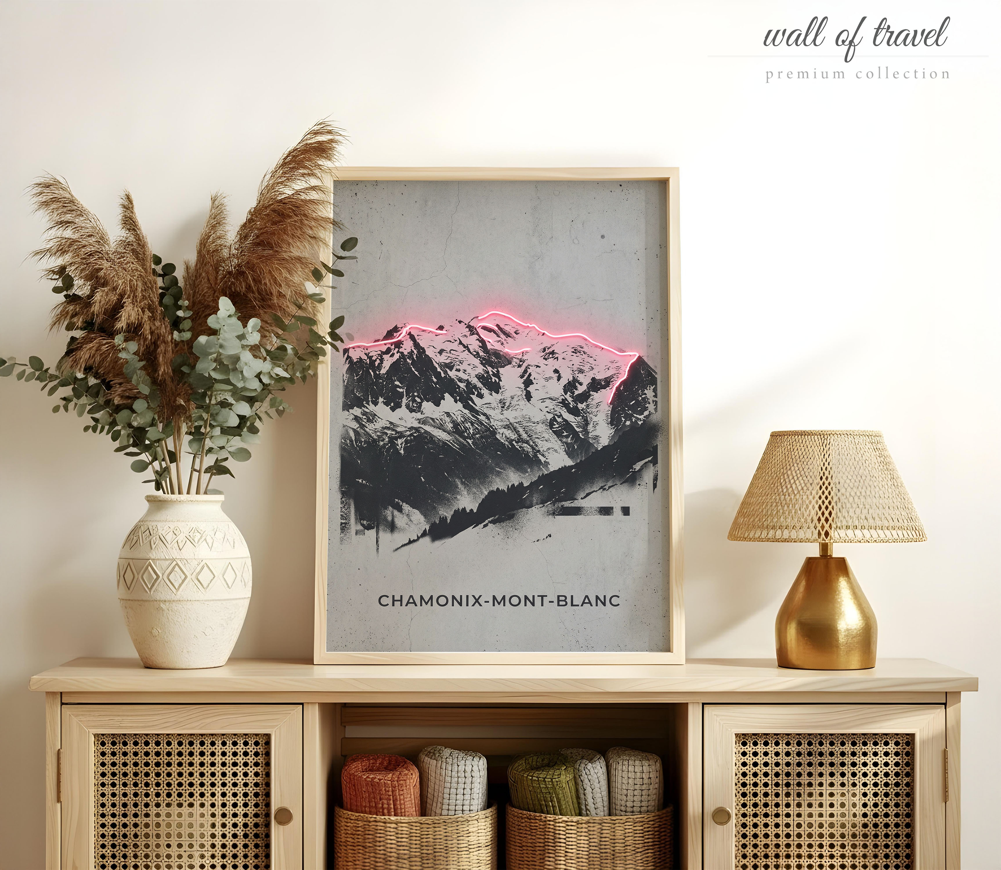 Chamonix-Mont-Blanc France Mont Blanc Art, Canvas or Poster, Neon Paint Splash Decor, Living Room Bedroom Office Wall Art, Pink Black White