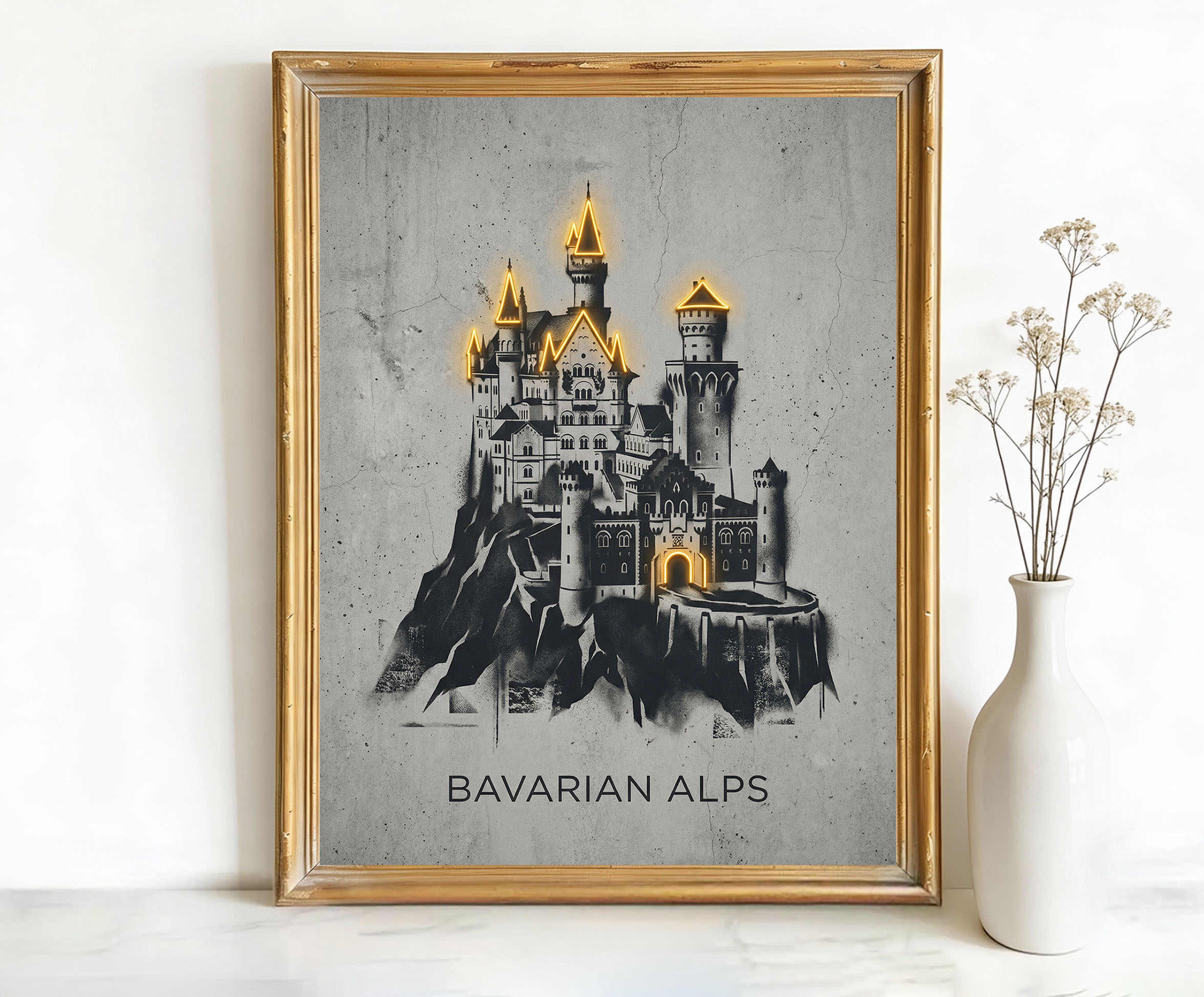 Bavarian Alps Germany Neuschwanstein Castle Art