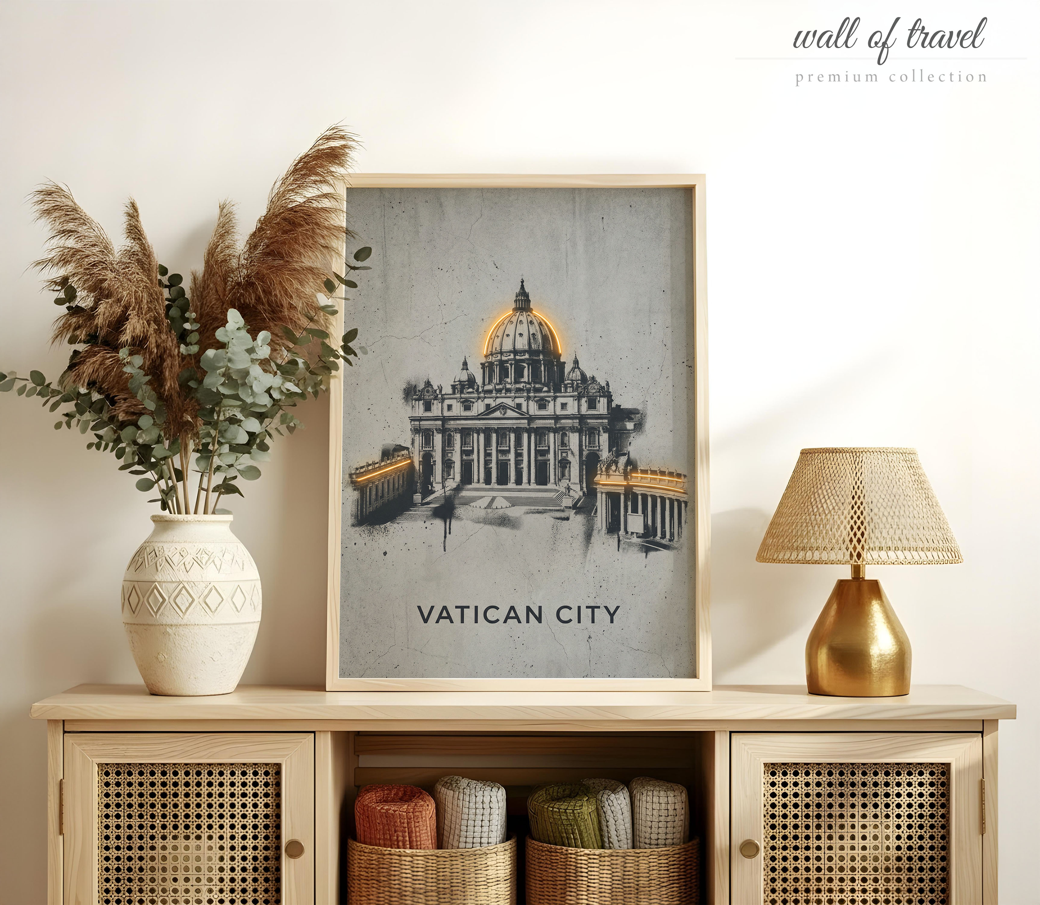 Vatican City City St. Peter's Basilica Art, Canvas or Poster, Neon Paint Splash Decor, Living Room Office Entryway Wall Art, Grey Black Gold