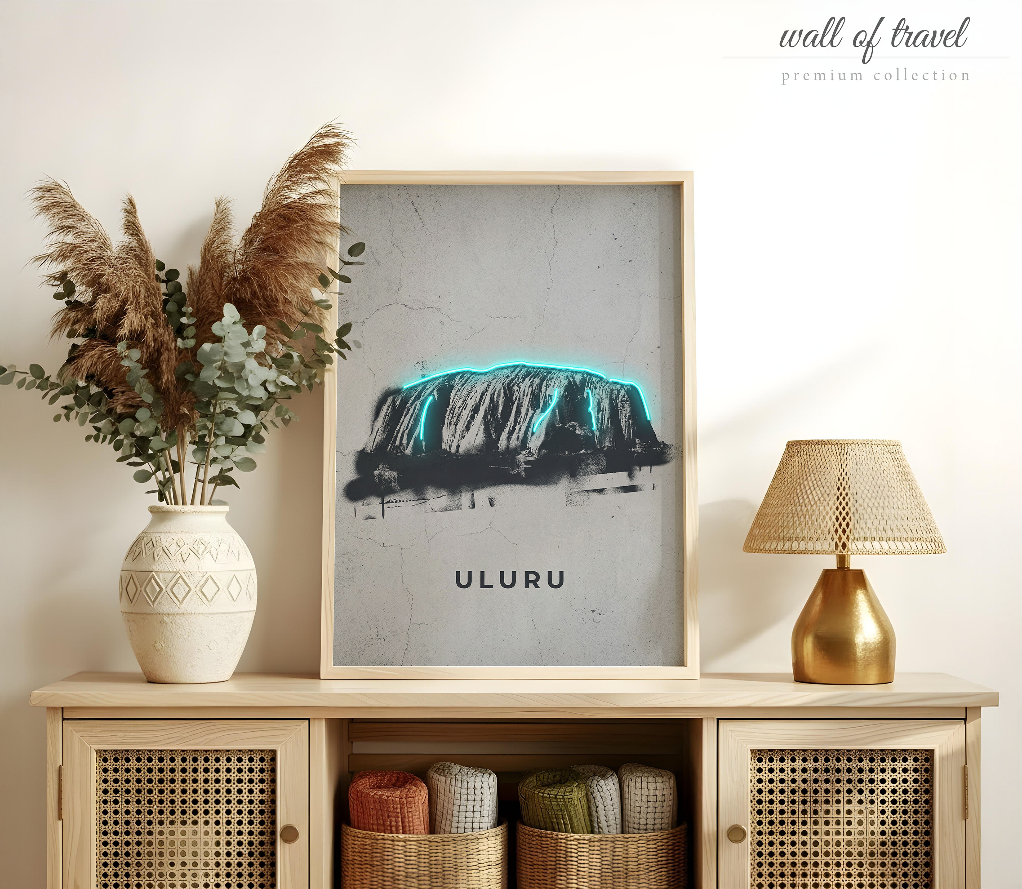 Uluru Northern Territory Uluru Art, Canvas or Poster, Neon Paint Splash Decor, Living Room Office Entryway Wall Art, Black Teal Grey