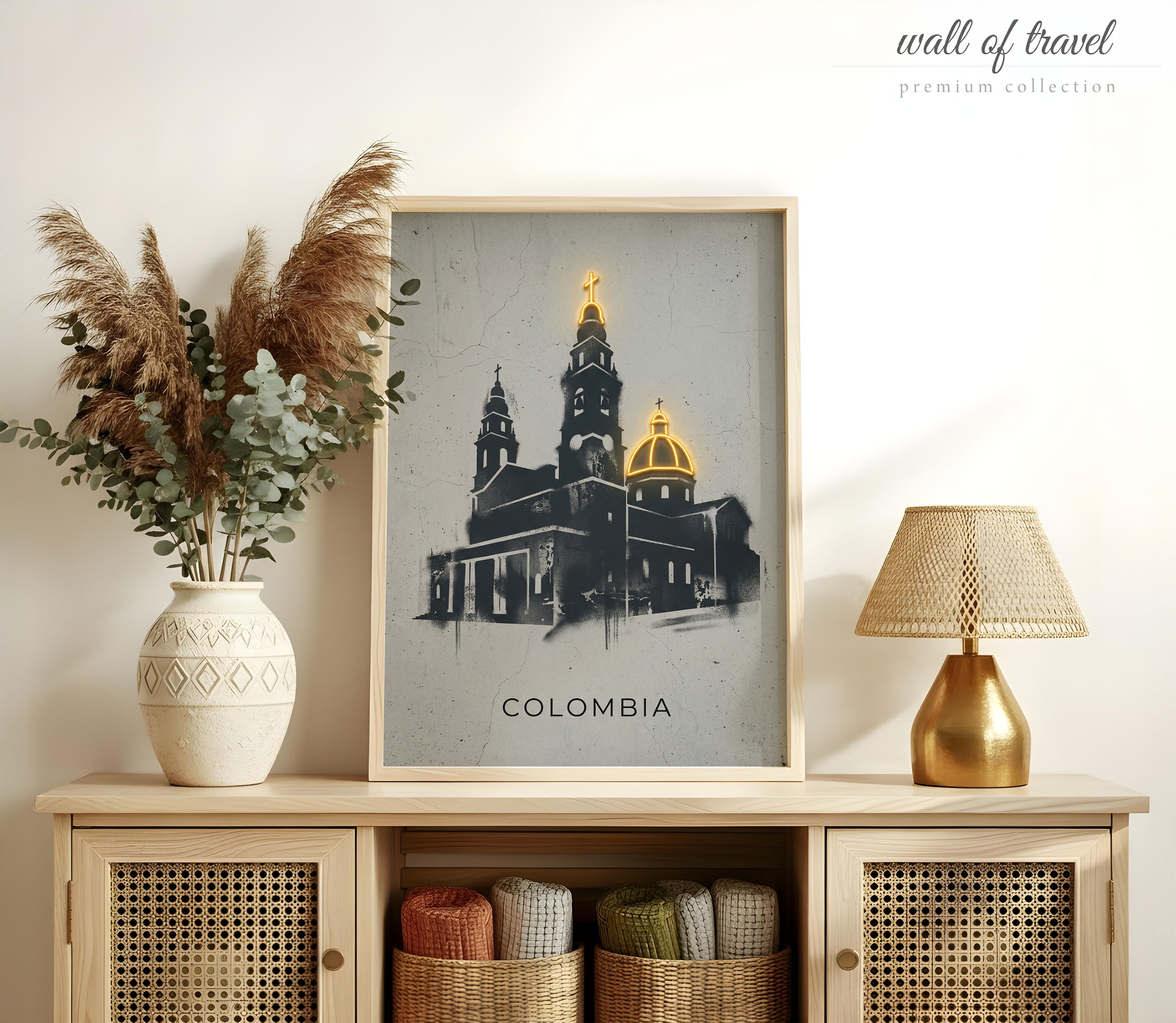 Bogotá Colombia Metropolitan Cathedral Art, Canvas or Poster, Graffiti Pop Art Decor, Living Room Office Entryway Wall Art, Black Gold Grey