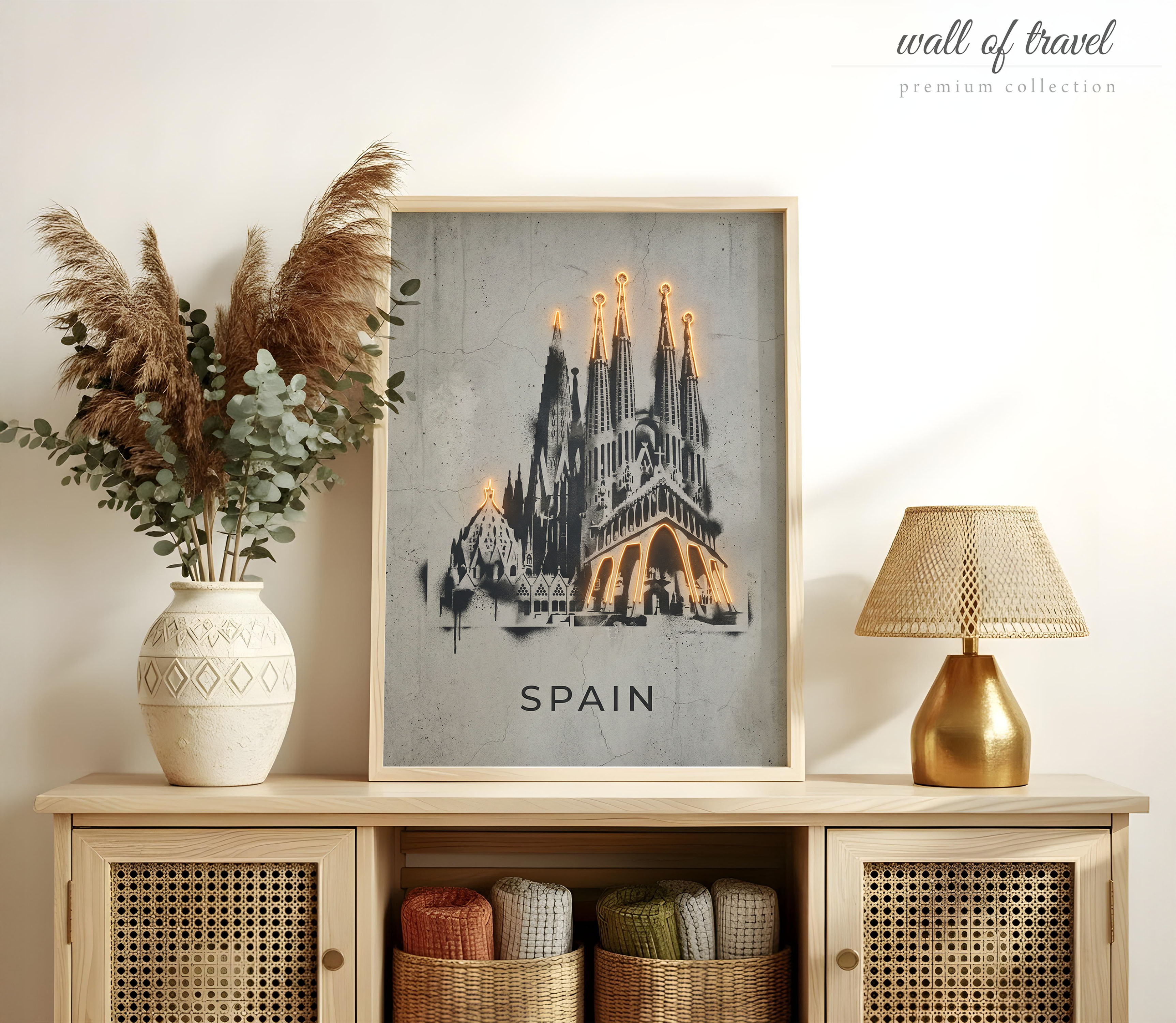 Barcelona Spain Sagrada Familia Art, Canvas or Poster, Street Art Banknote Decor, Living Room Office Entryway Wall Art, Black White Gold