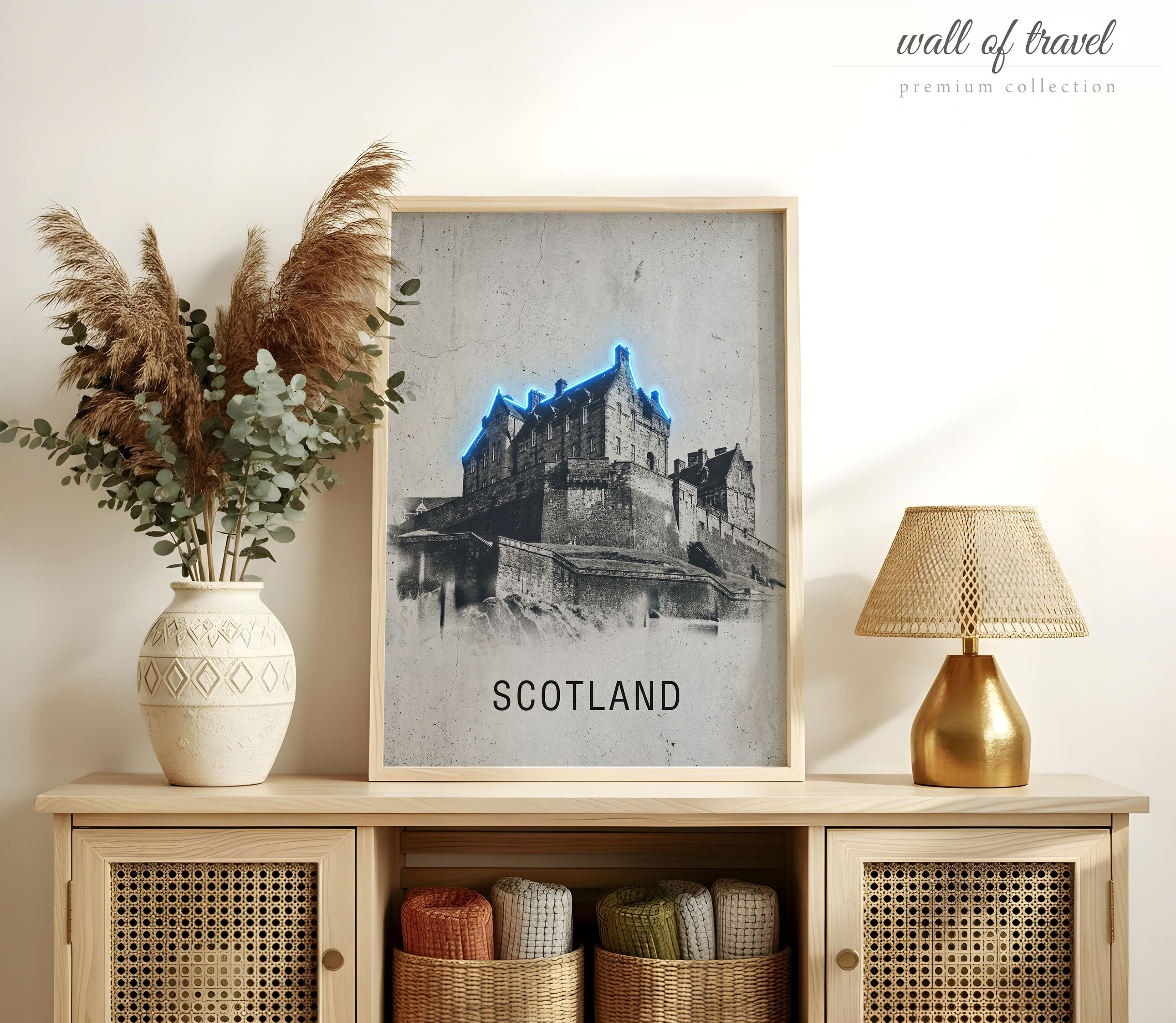 Edinburgh Scotland Edinburgh Castle Art, Canvas or Poster, Neon Paint Splash Decor, Living Room Office Entryway Wall Art, Blue Black Grey