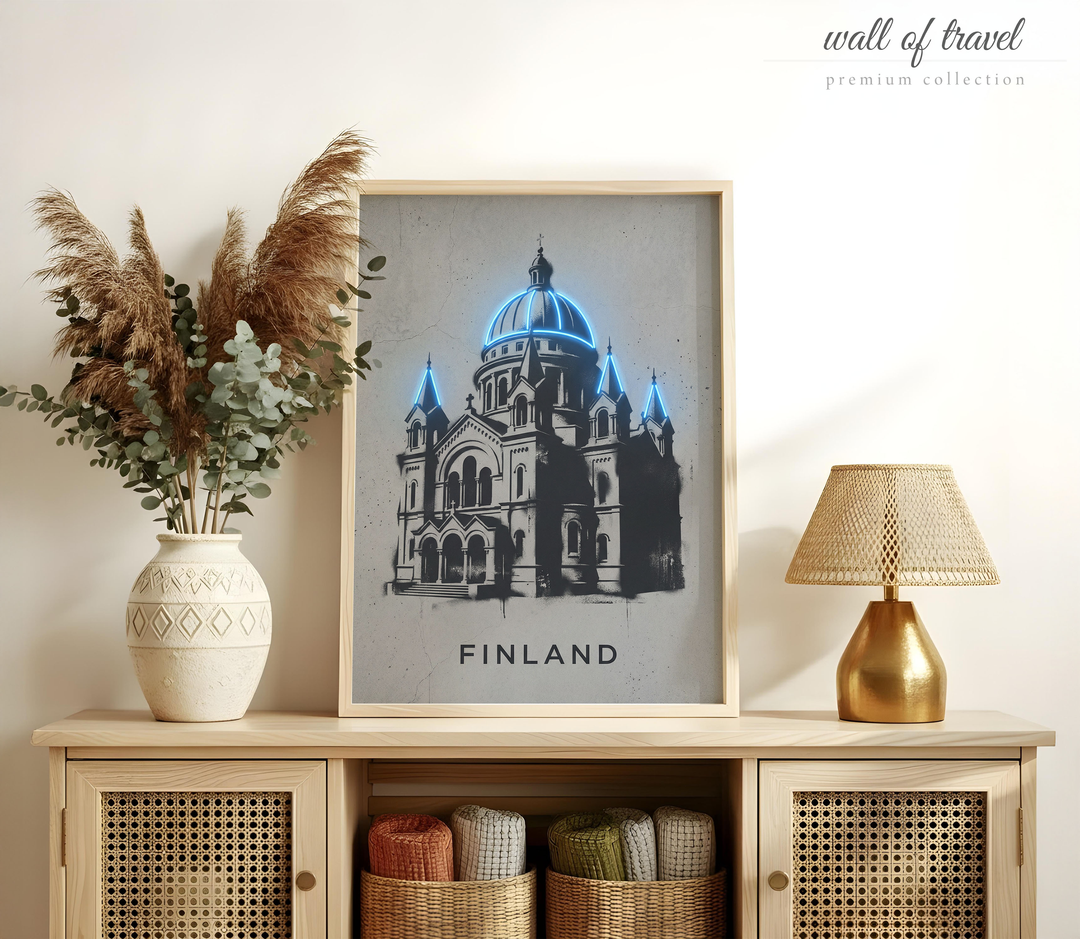 Helsinki Finland Helsinki Cathedral Art, Canvas or Poster, Neon Paint Splash Decor, Living Room Office Entryway Wall Art, Blue Grey Black