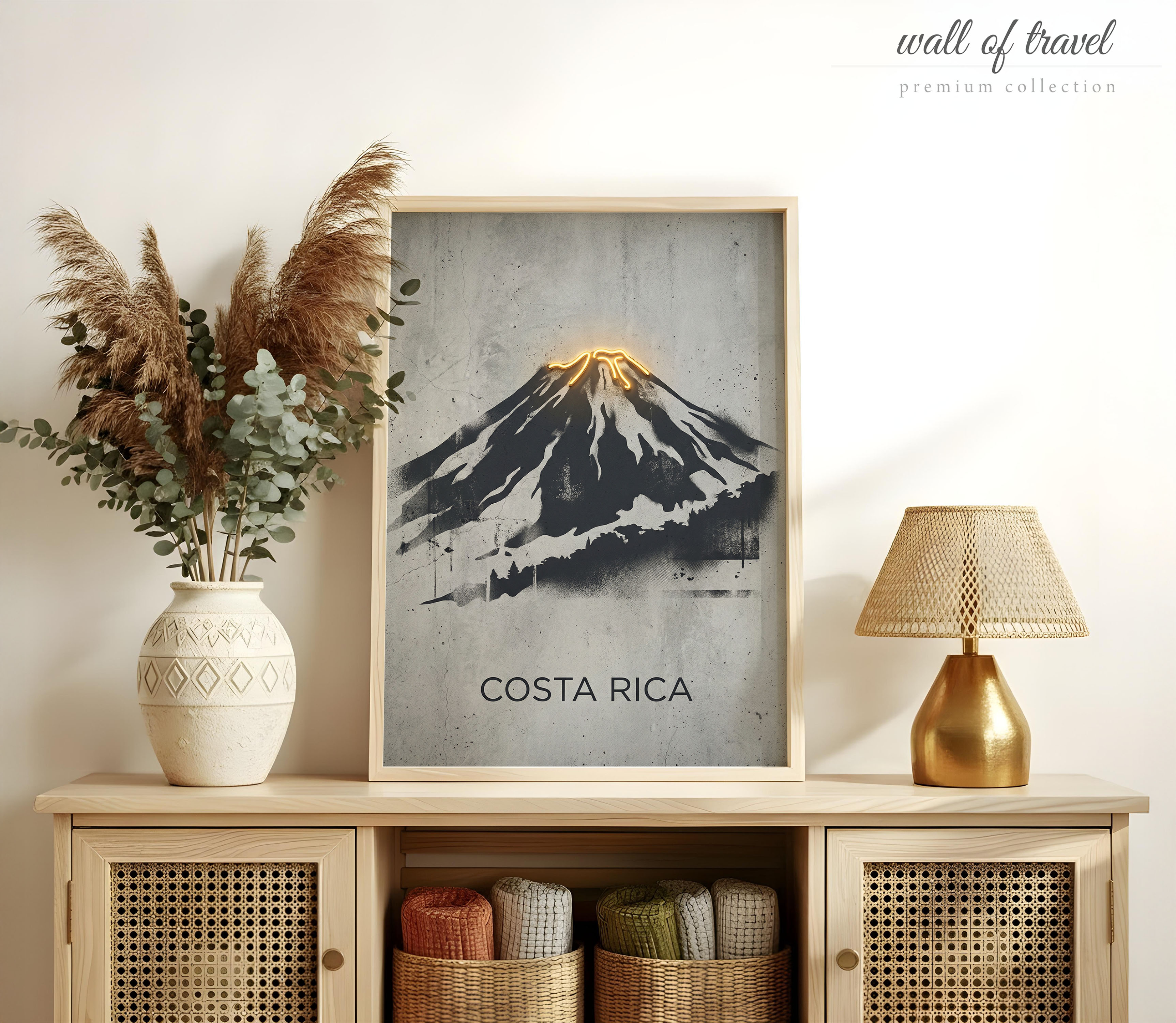 Heredia Costa Rica Volcano Art, Canvas or Poster, Neon Paint Splash Decor, Living Room Office Vacation Home Wall Art, Black Grey Yellow
