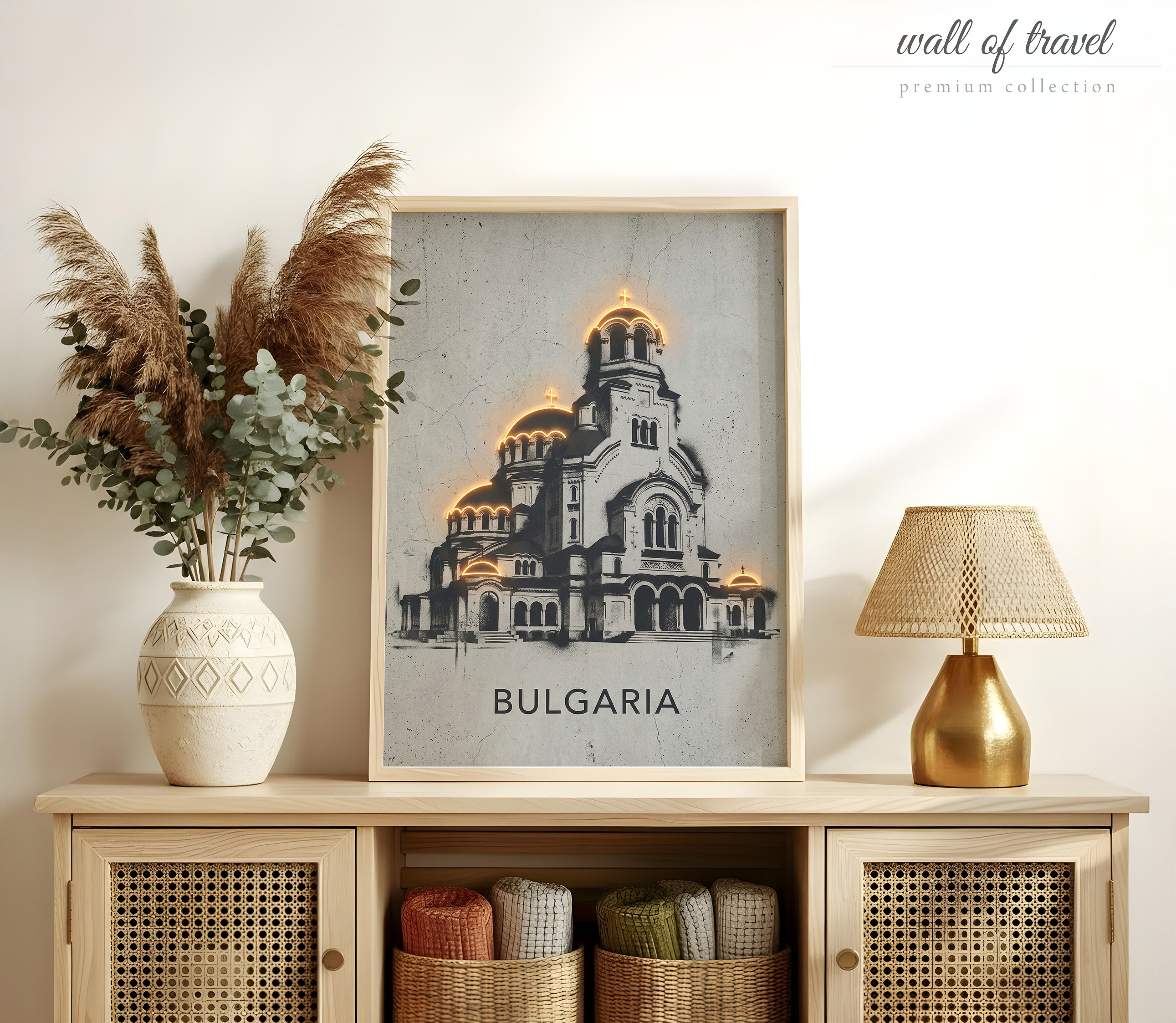 Sofia Bulgaria Alexander Nevsky Cathedral Art, Canvas or Poster, Neon Paint Splash Decor, Living Room Entryway Study Wall Art, Gold Grey