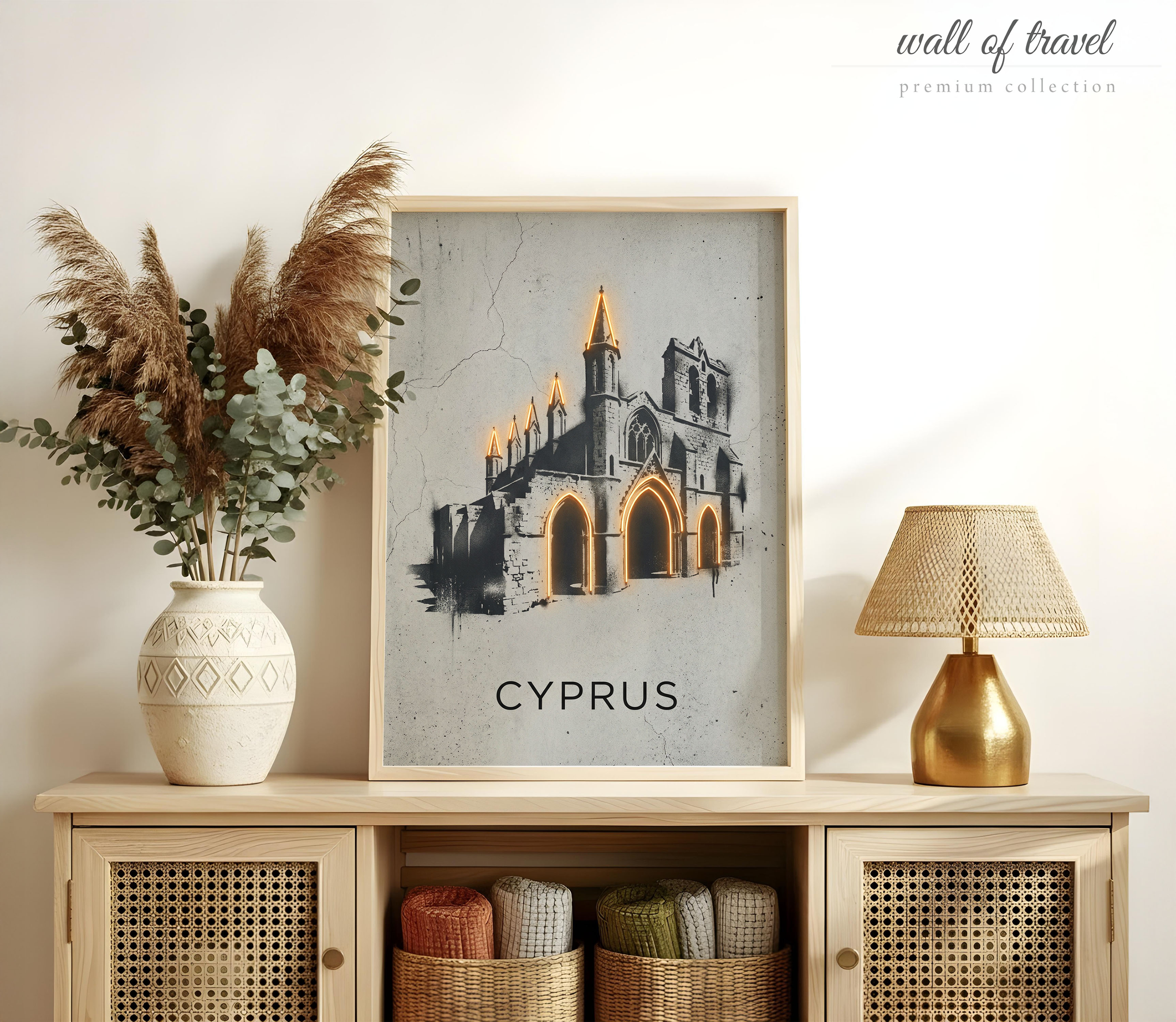 Cyprus Republic of Gothic Church Architecture Art, Canvas or Poster, Graffiti Pop Art Decor, Living Room Office Den Wall Art, Black White