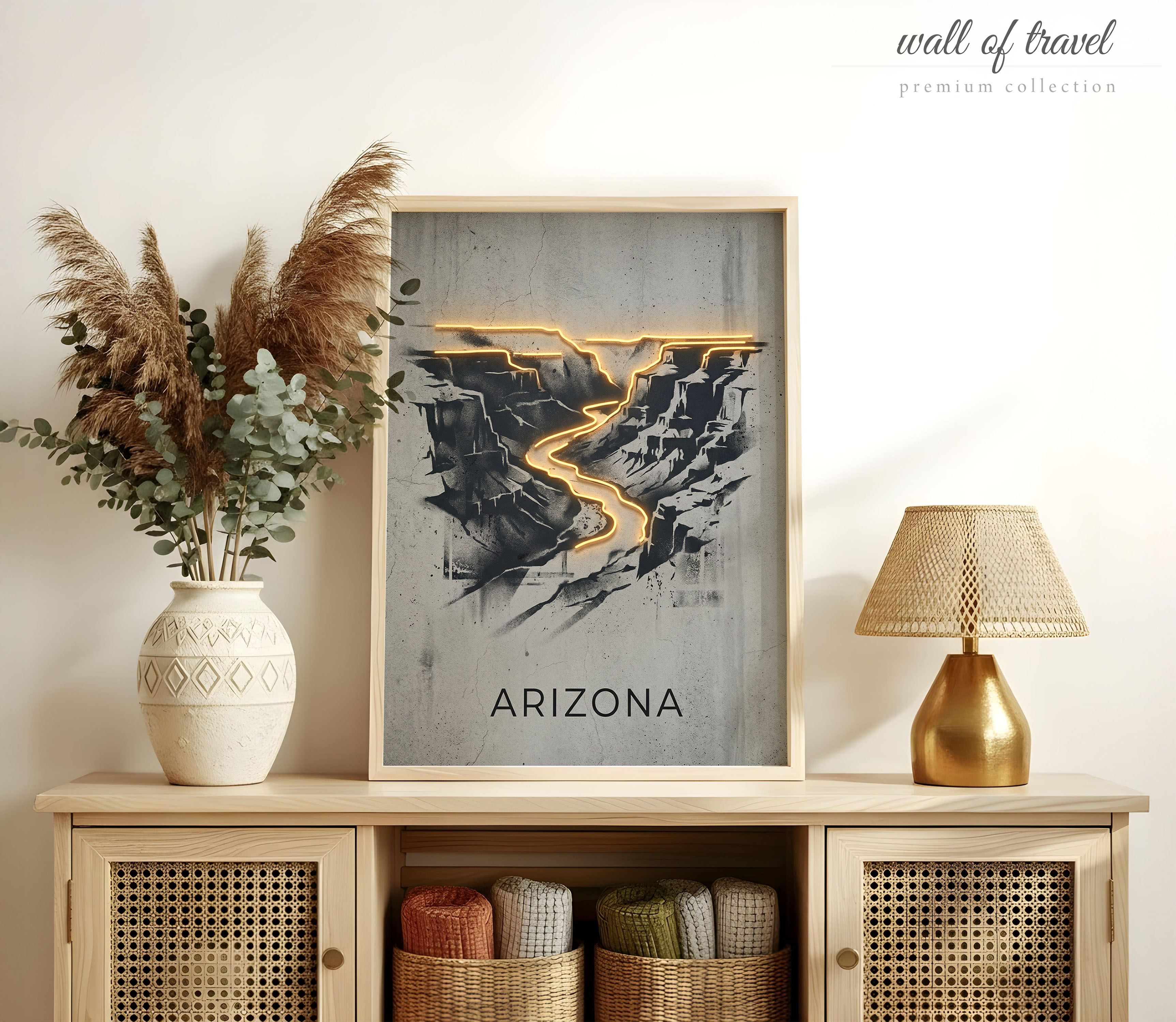 Arizona USA Grand Canyon Art, Canvas or Poster, Neon Paint Splash Decor, Living Room Office Entryway Wall Art, Yellow Black Grey