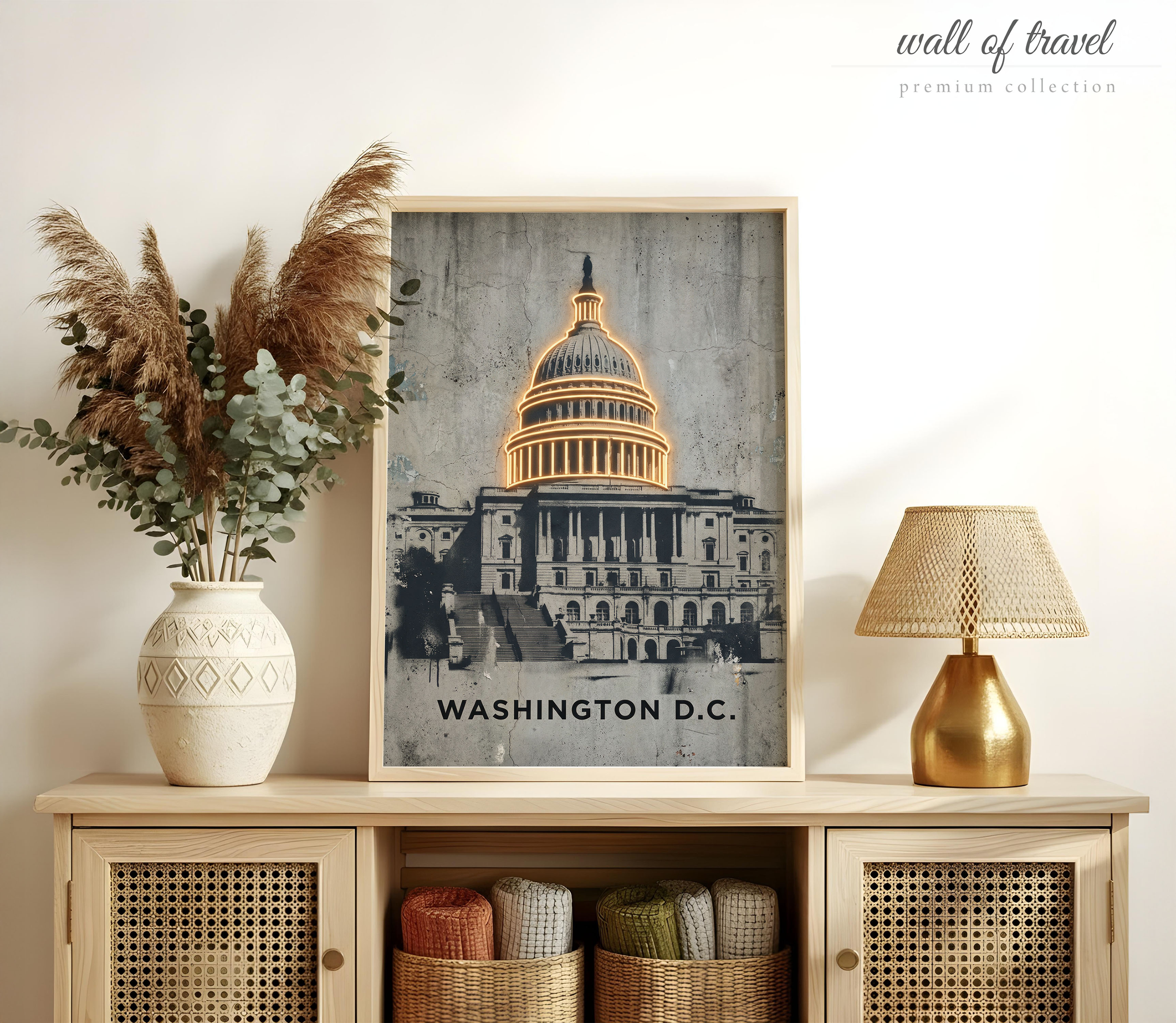 Washington D.C. United States Capitol Building Art, Canvas or Poster, Graffiti Pop Art Decor, Living Room Office Entryway Wall Art, Grey