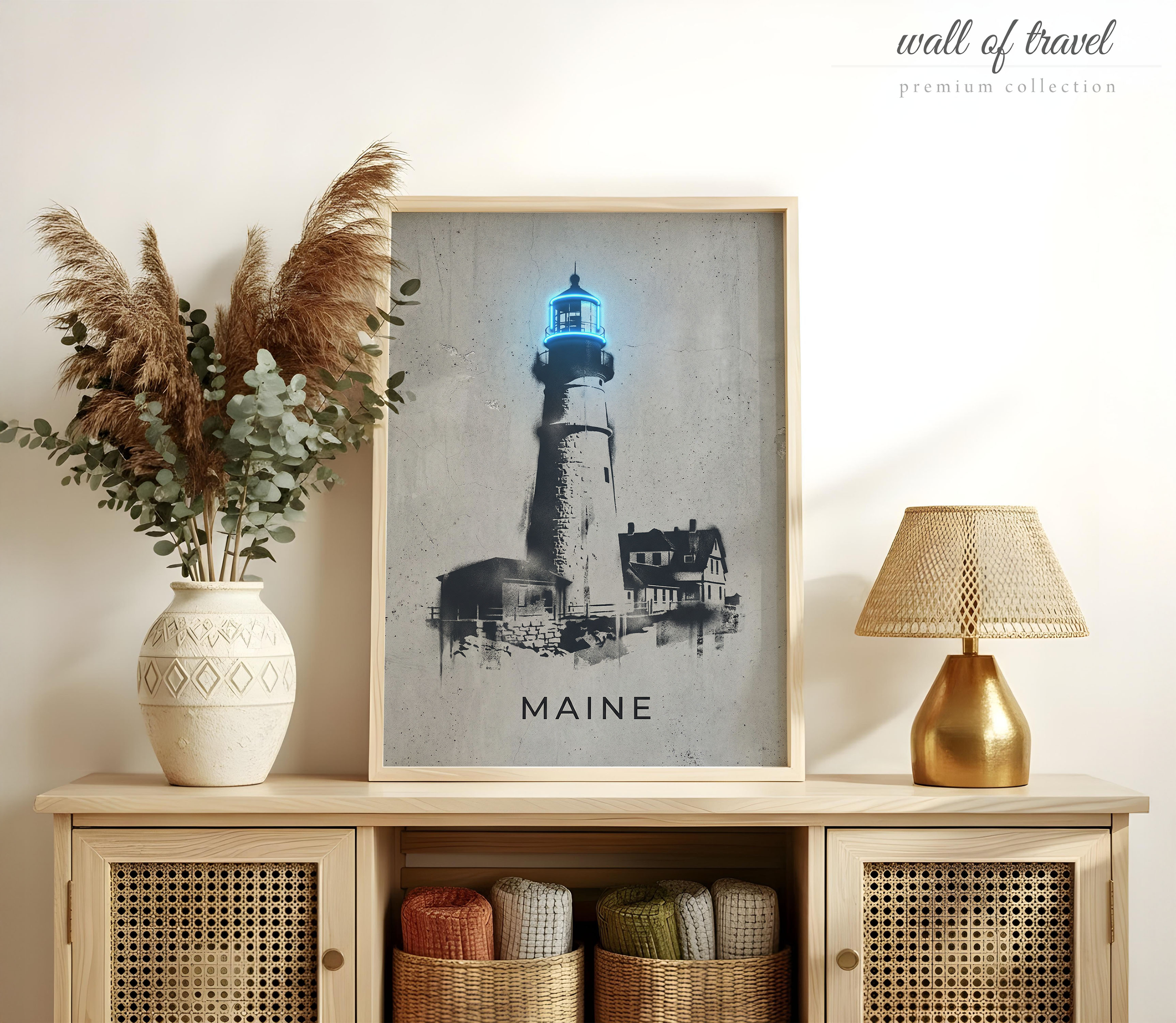 Portland Head Light Maine Head Light Lighthouse Art, Canvas or Poster, Neon Paint Splash Decor, Living Room Entryway Bedroom Wall Art, Grey