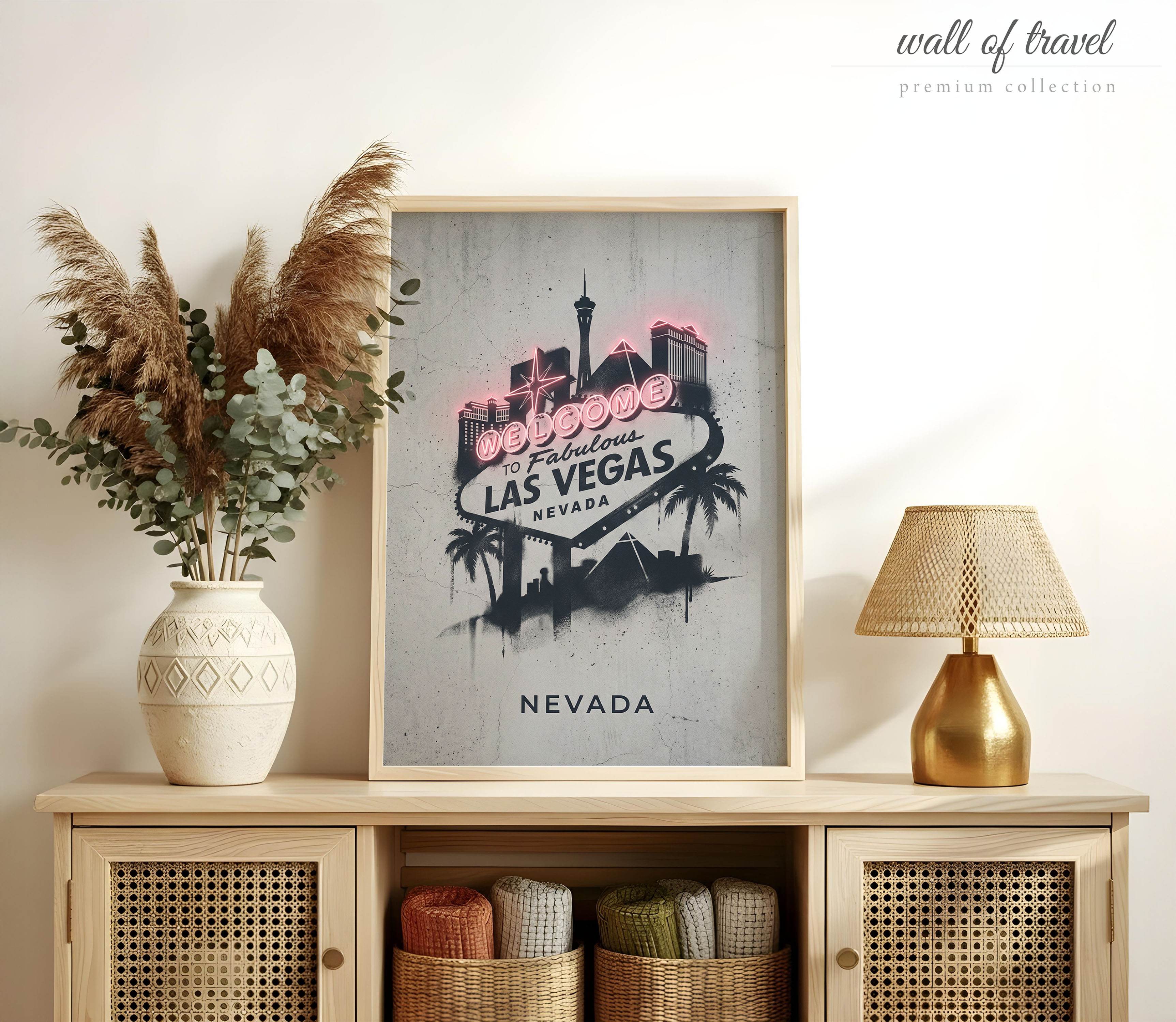 Las Vegas Nevada Welcome To Fabulous Sign Art, Canvas or Poster, Graffiti Pop Art Decor, Living Room Home Bar Game Room Wall Art, Pink Grey