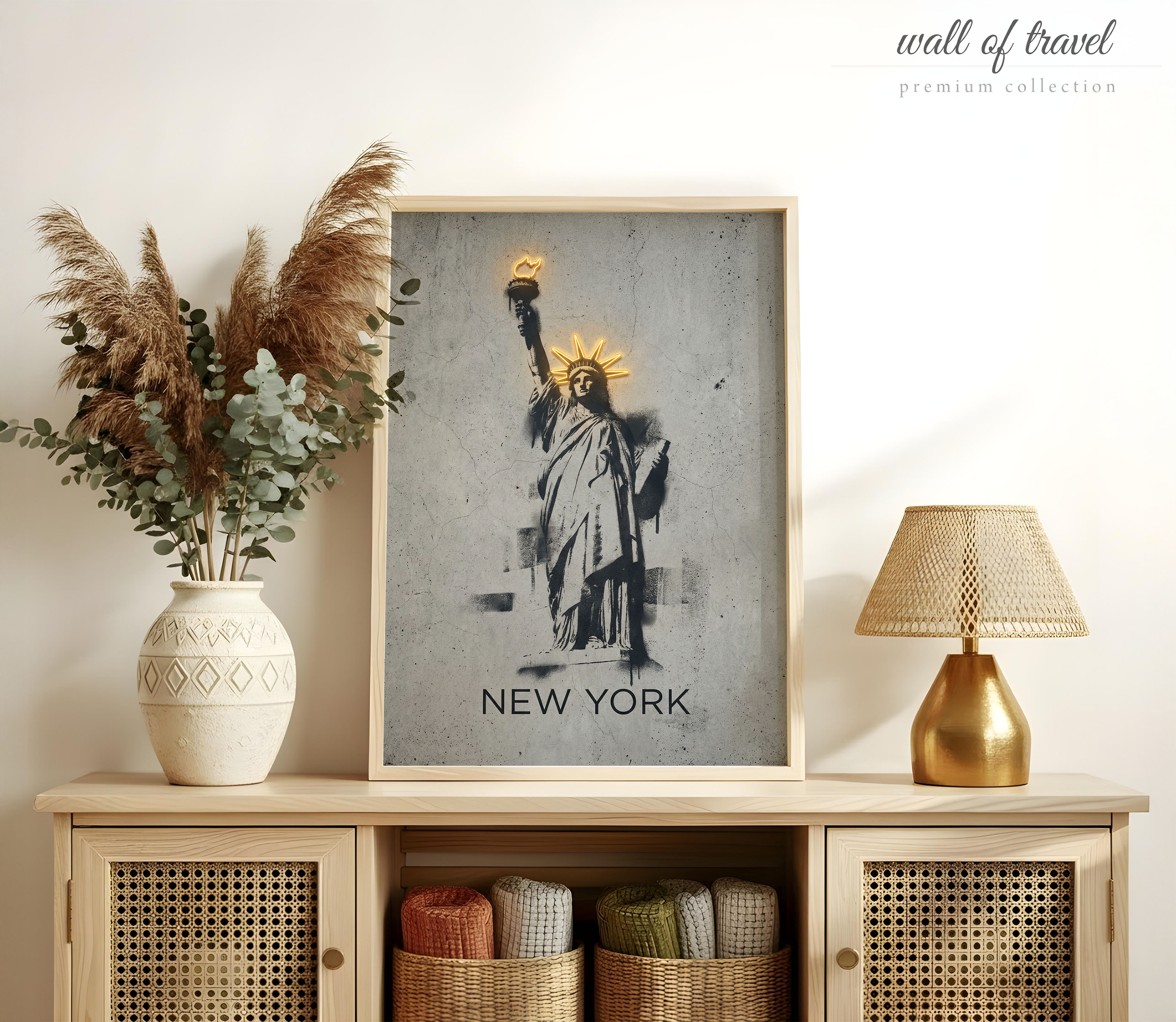 New York New USA Statue of Liberty Art, Canvas or Poster, Neon Paint Splash Decor, Living Room Office Entryway Wall Art, Grey Black Orange