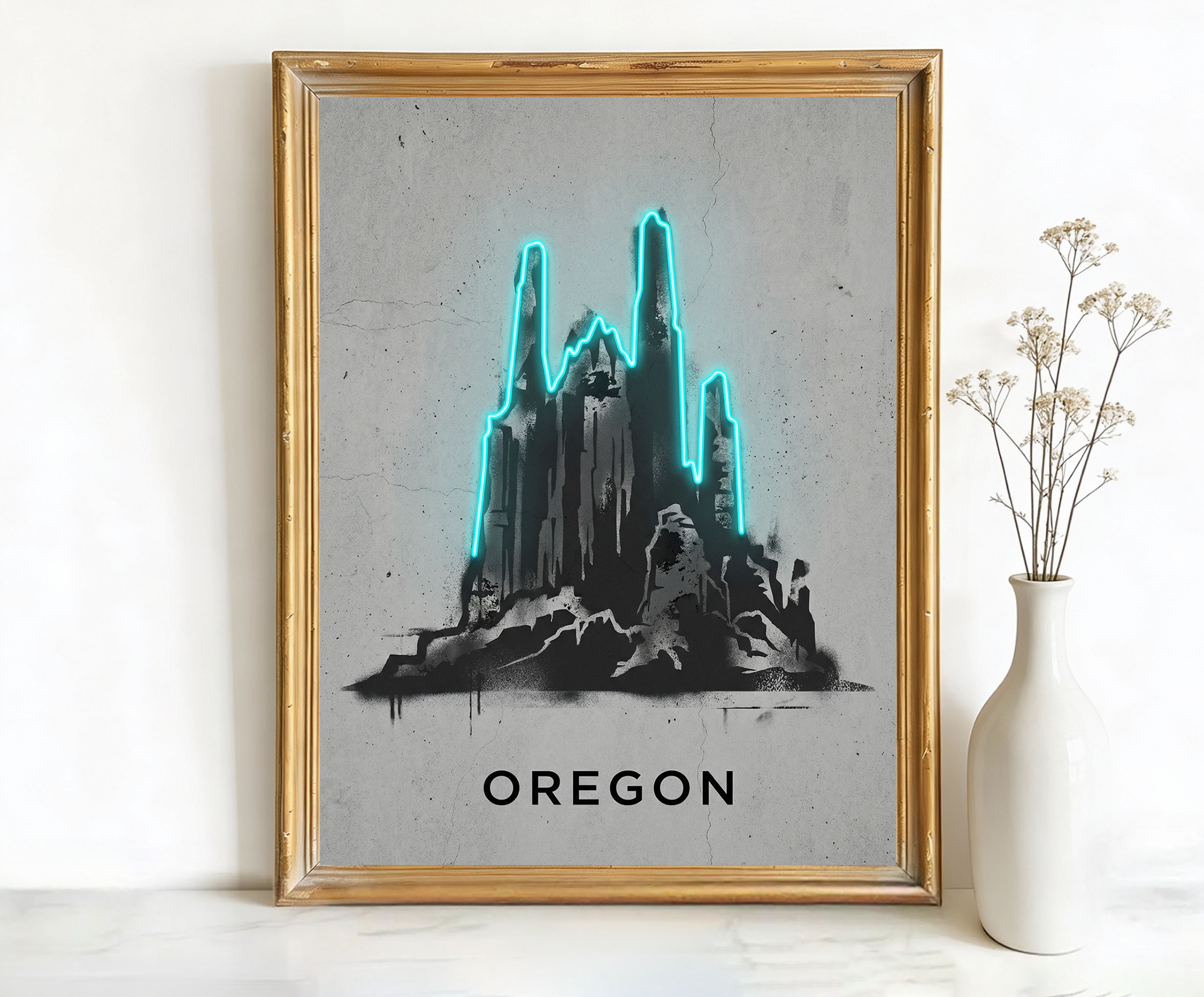 Oregon USA Jagged Mountain Peaks Art