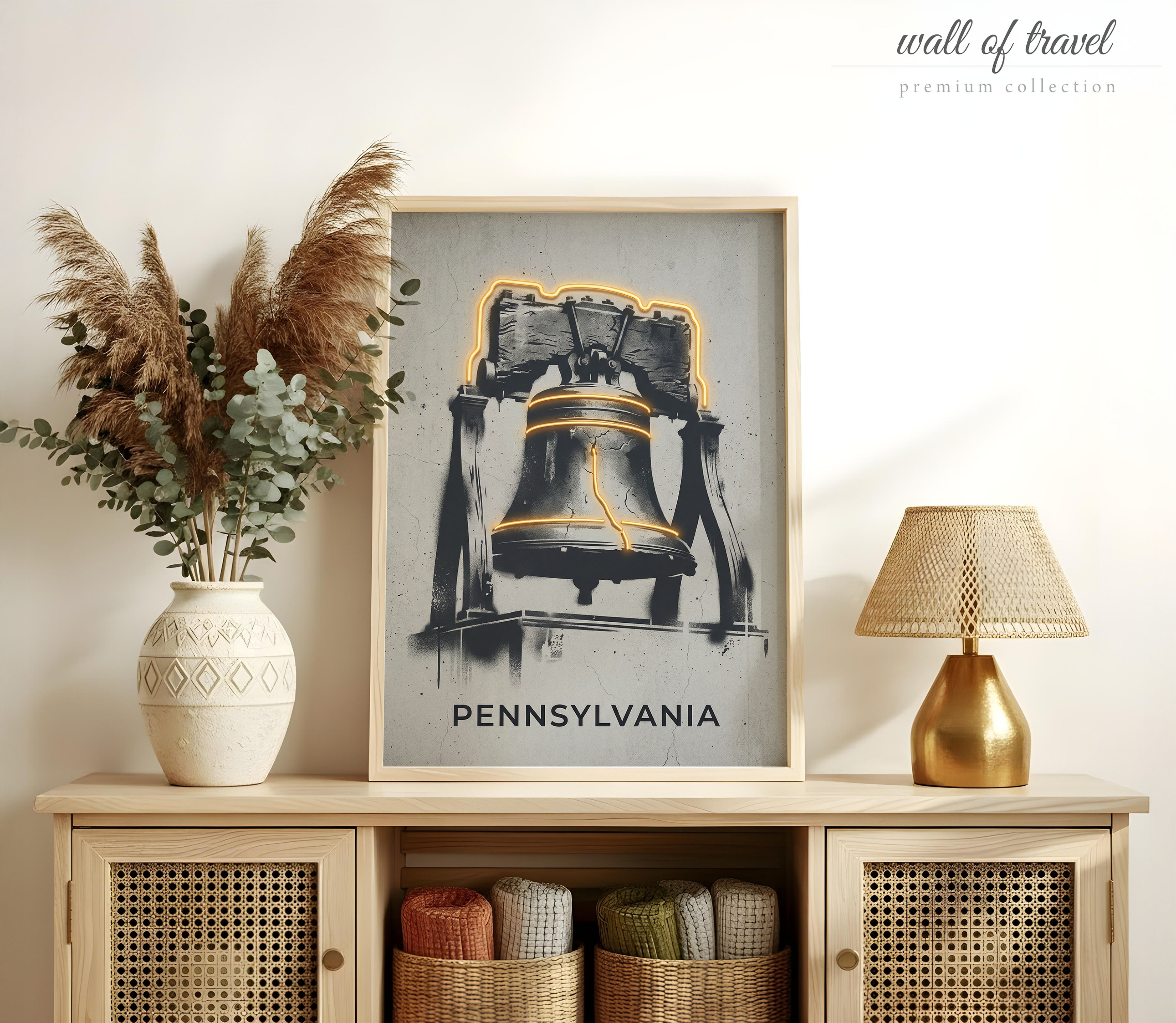 Philadelphia Pennsylvania Liberty Bell Art, Canvas or Poster, Neon Paint Splash Decor, Living Room Office Entryway Wall Art, Grey Black